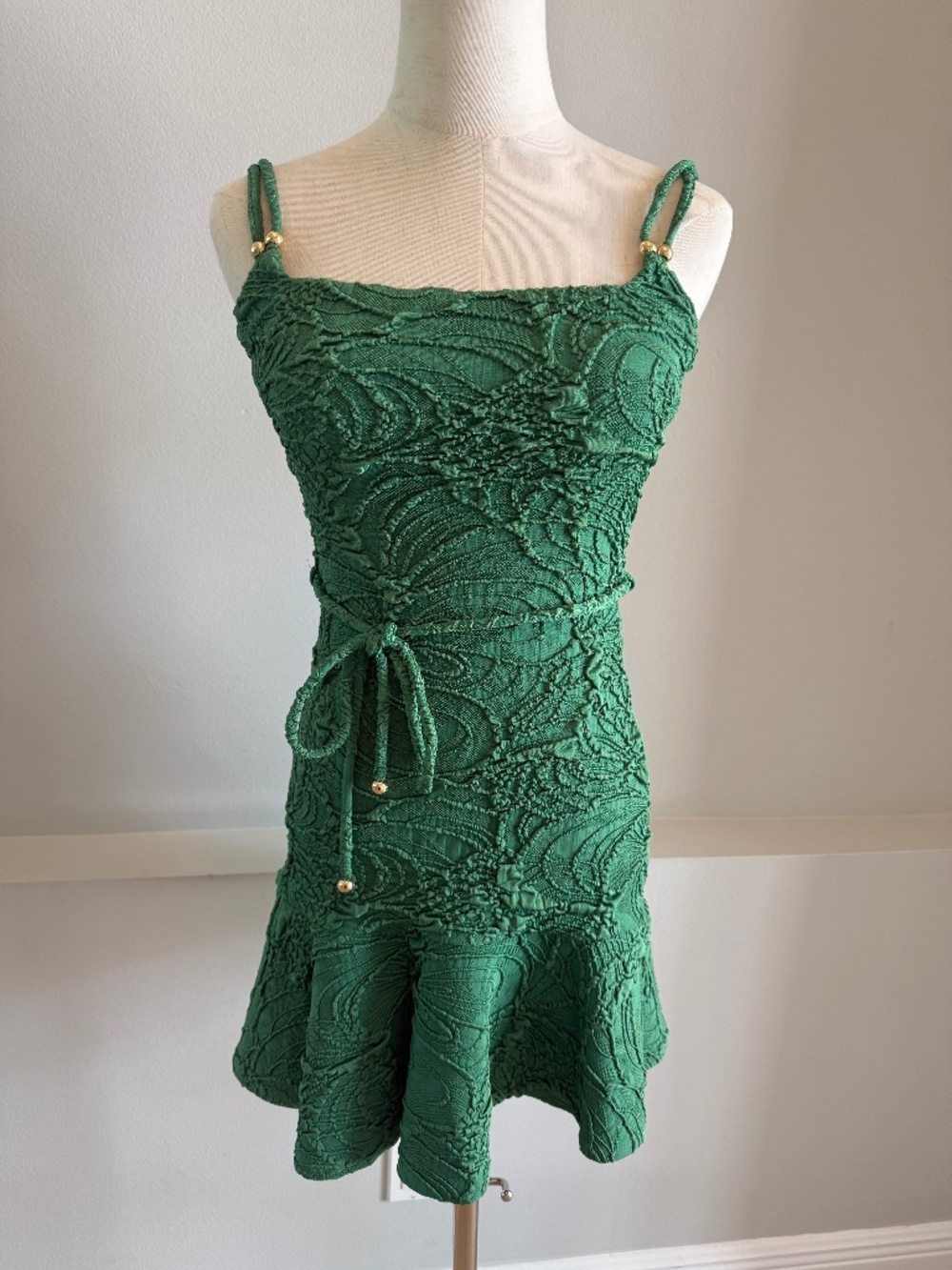 PatBo Jacquard Fitted Mini Dress, Emerald Green